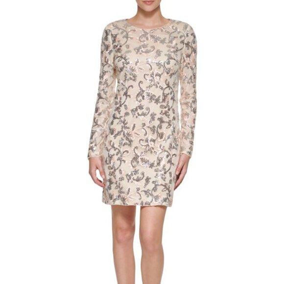 Vince Camuto Floral Embroidered Sheath Dress - Size 10P - Petite - Picture 1 of 7